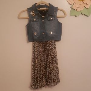 Girls leopard print dress w/ removable vest